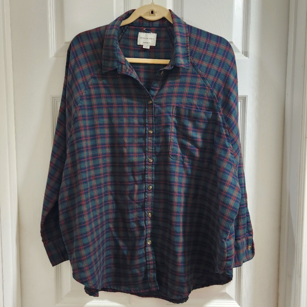 NWOT American Eagle Oversized Plaid Button Down Flannel - L